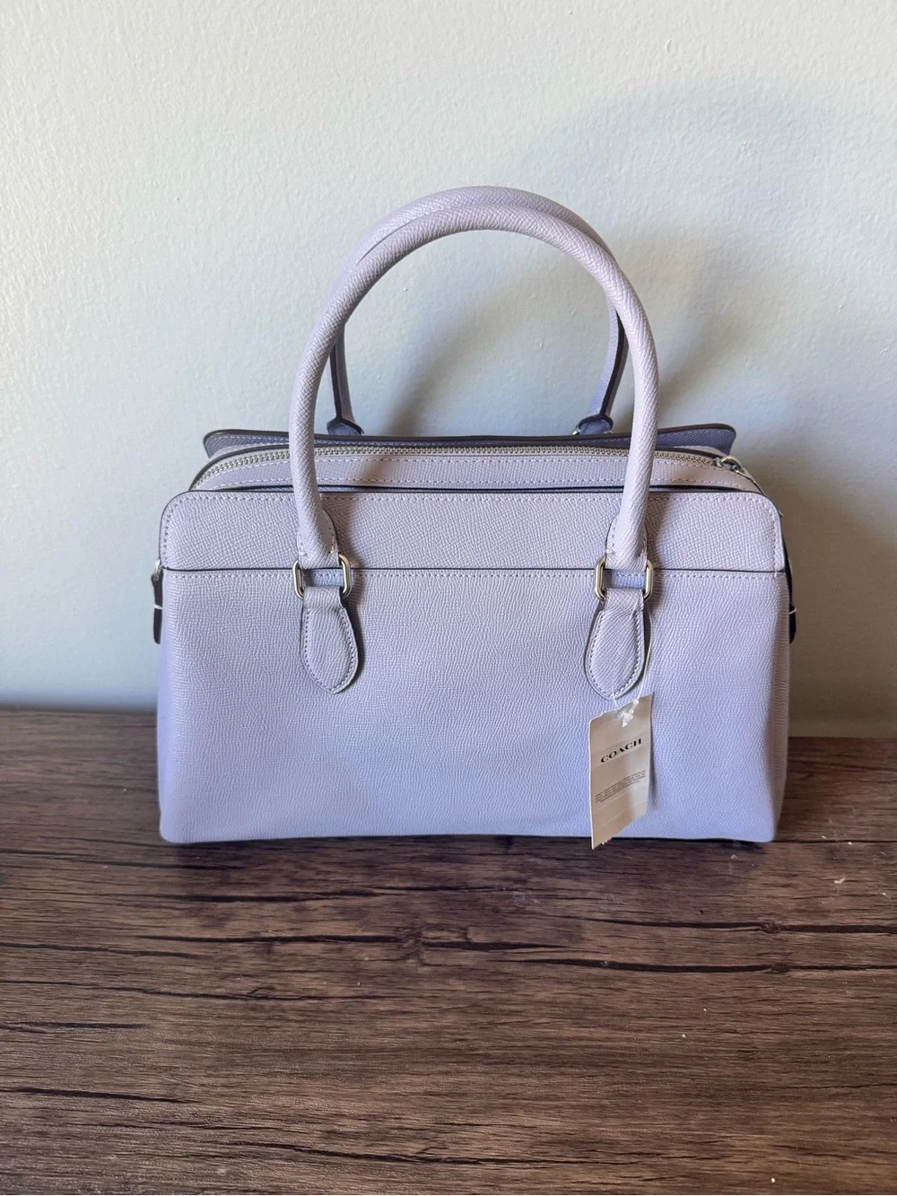 NWT-COACH Darcie Caryall Pebbled Leather Satchel Handbag in Light Lavender Purpl